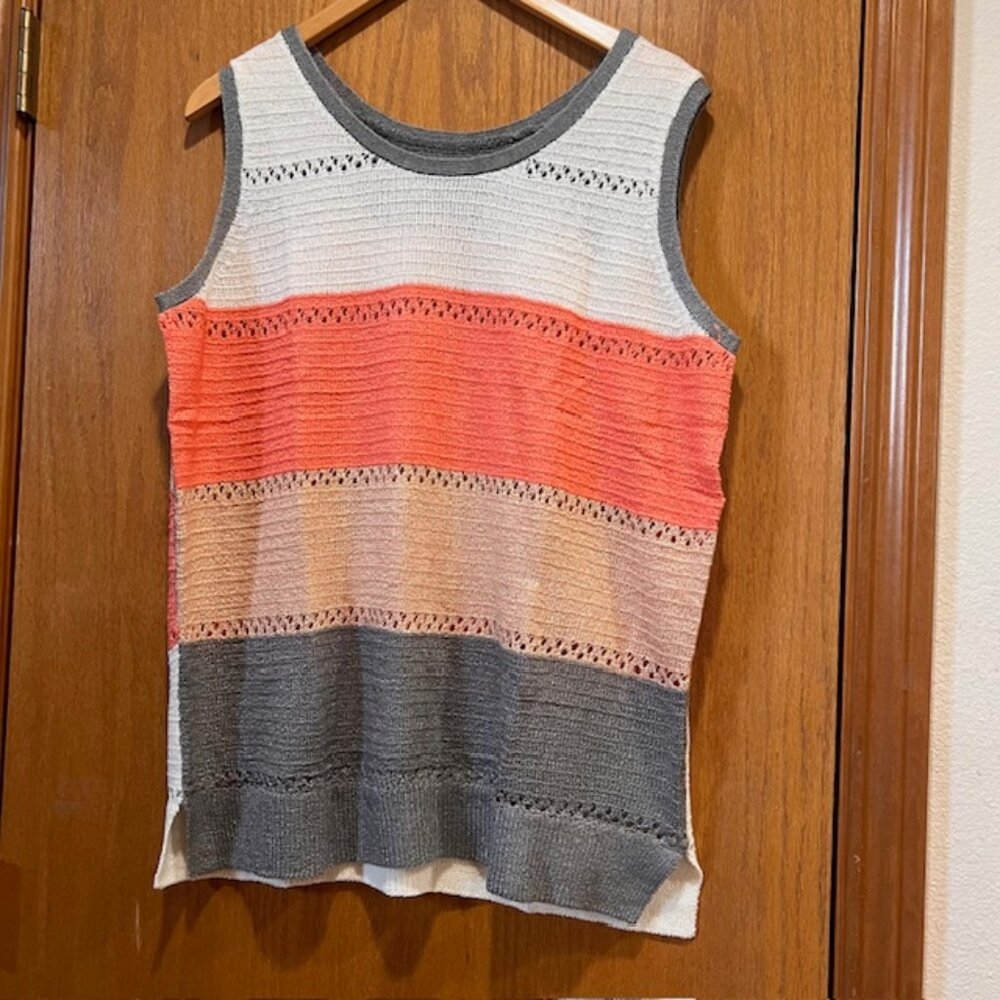 Women's Sleeveless Knit Top, Gray Orange White Summer Tops, Women's Size 2XL Top